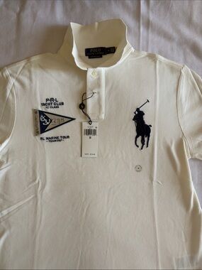 Polo by Ralph Lauren White Polo Shirt with Navy Embroidery